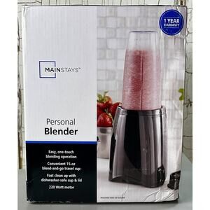 15 oz Mainstays Black Single-Serve Blender with 1 Travel Lid/ Personal Blenders
